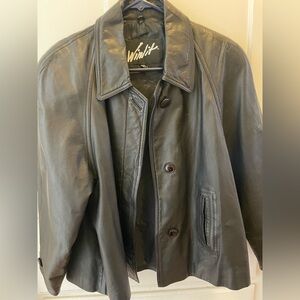 Women’s Black Leather Jacket, pea coat style Vintage look-3/4 sleeve